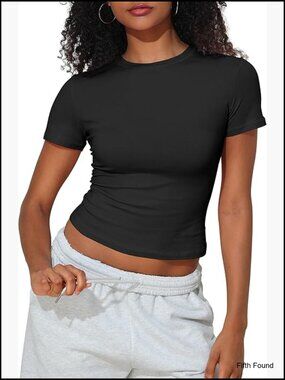 Women's Slim Fit Cotton Crop Top Short Sleeve Crewneck Tee Y2K Style